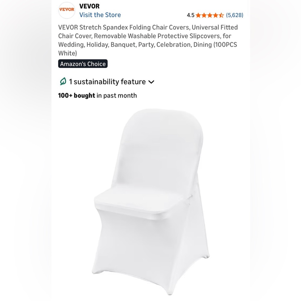 75 VEVOR White Stretch Spandex Folding Chair Covers